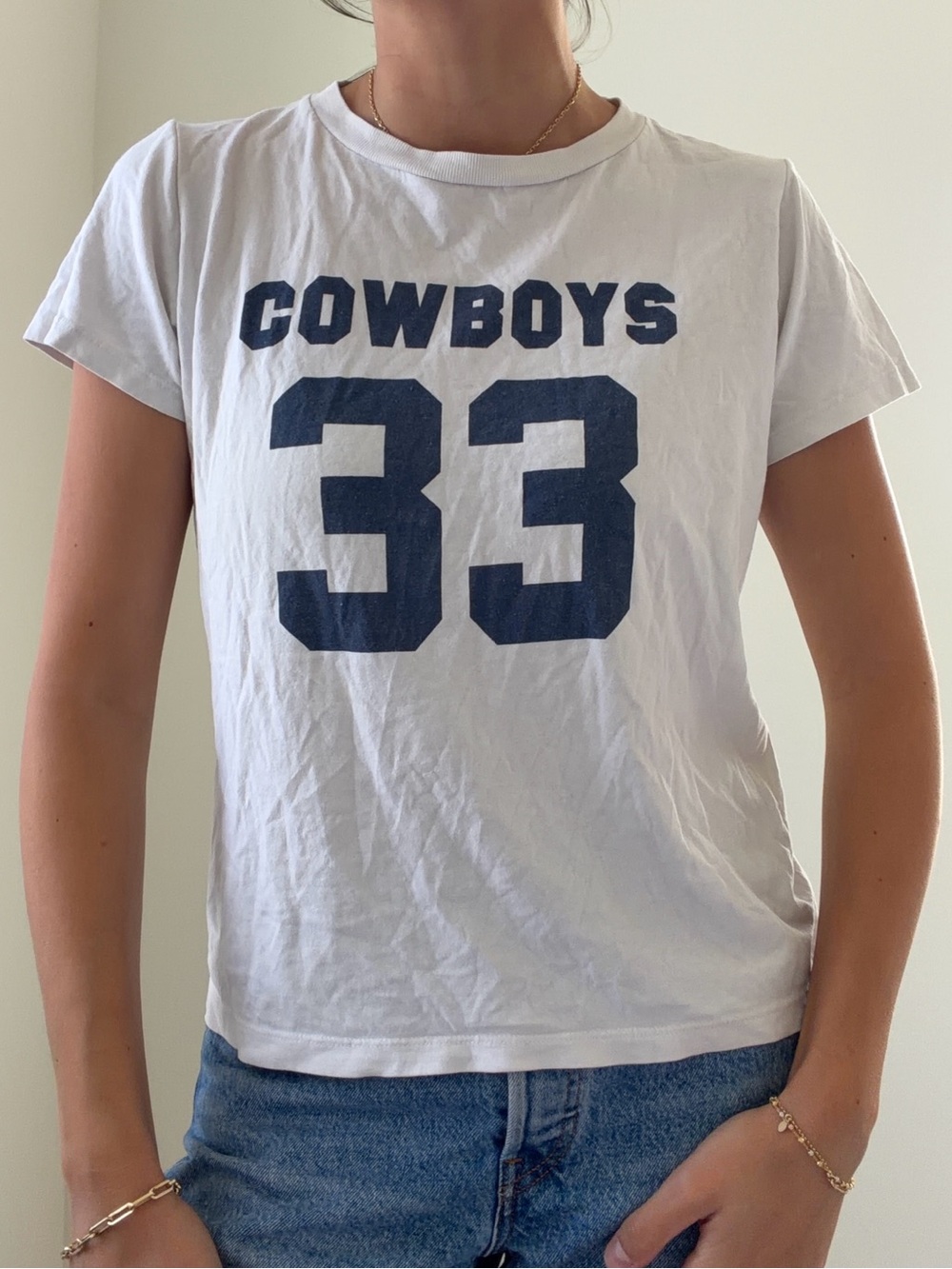 Brandy Melville Beige 'Cowboys 33' Short Sleeve Tee